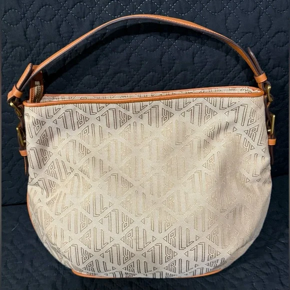 Ralph Lauren Cream and Tan Crescent Hobo Bag with Metal Accent - Picture 2 of 11